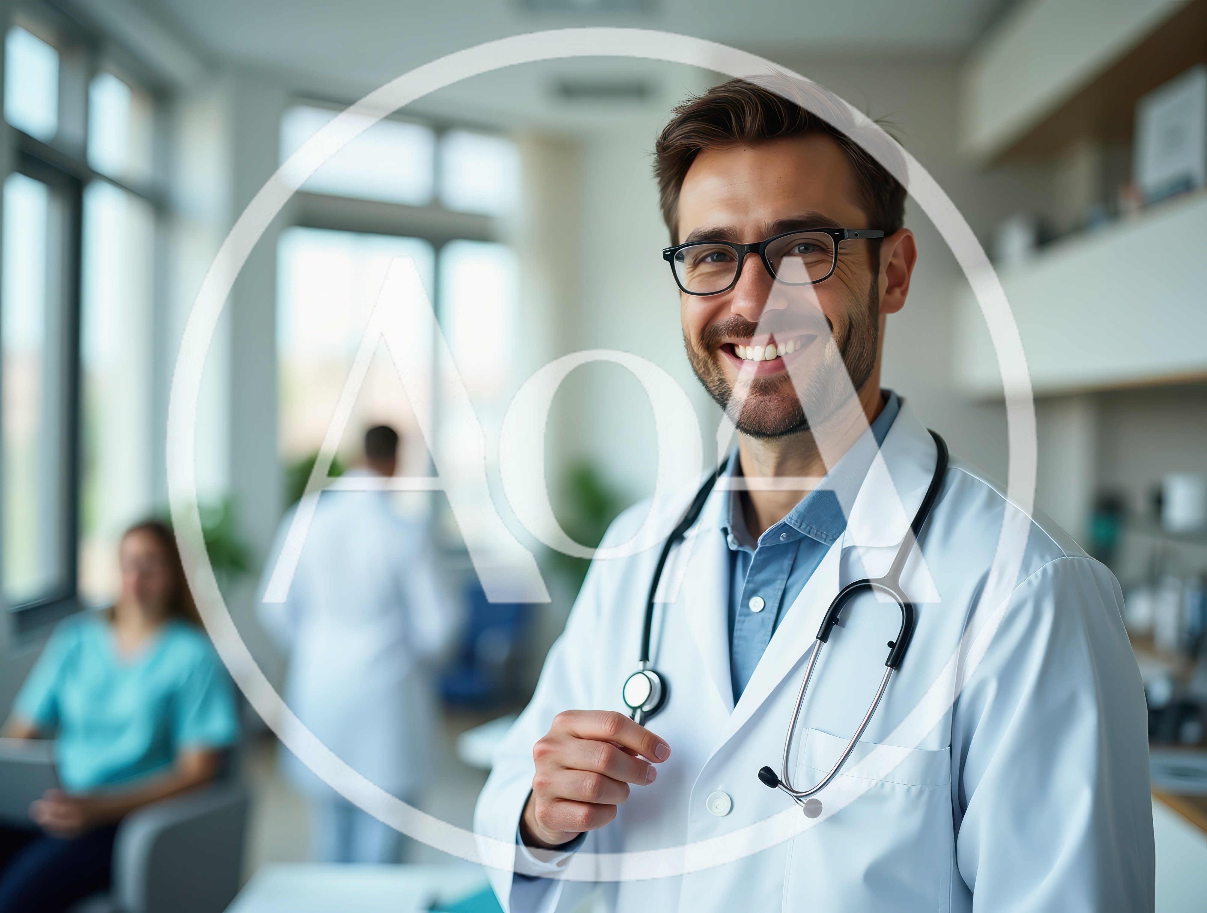 Smiling Male Doctor Standing In A Modern Medical Office