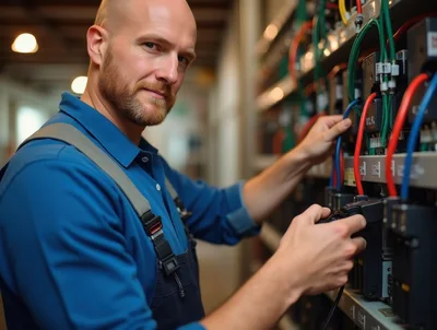 Electrician Working On Industrial Electrical Control Panel