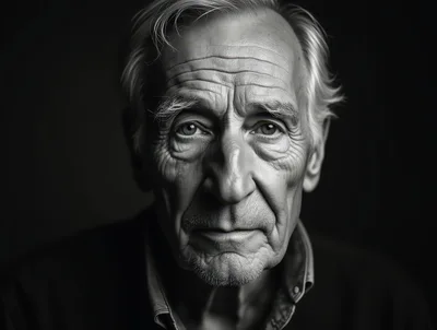 Portrait Of An Elderly Man With Deep Facial Wrinkles