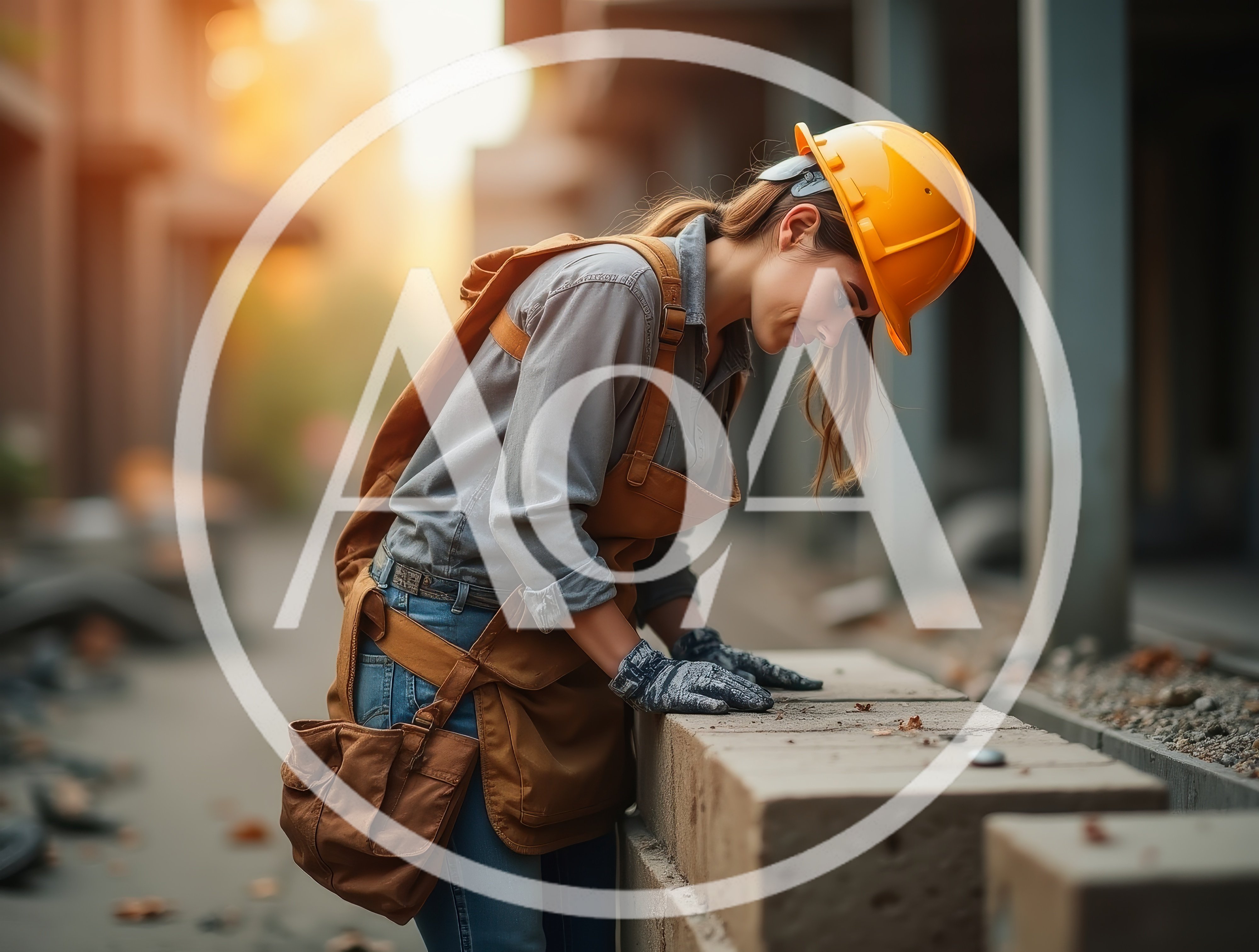 Female Construction Worker Inspecting Concrete Blocks