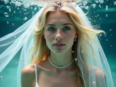 Underwater Portrait Of A Blonde Bride In A Veil