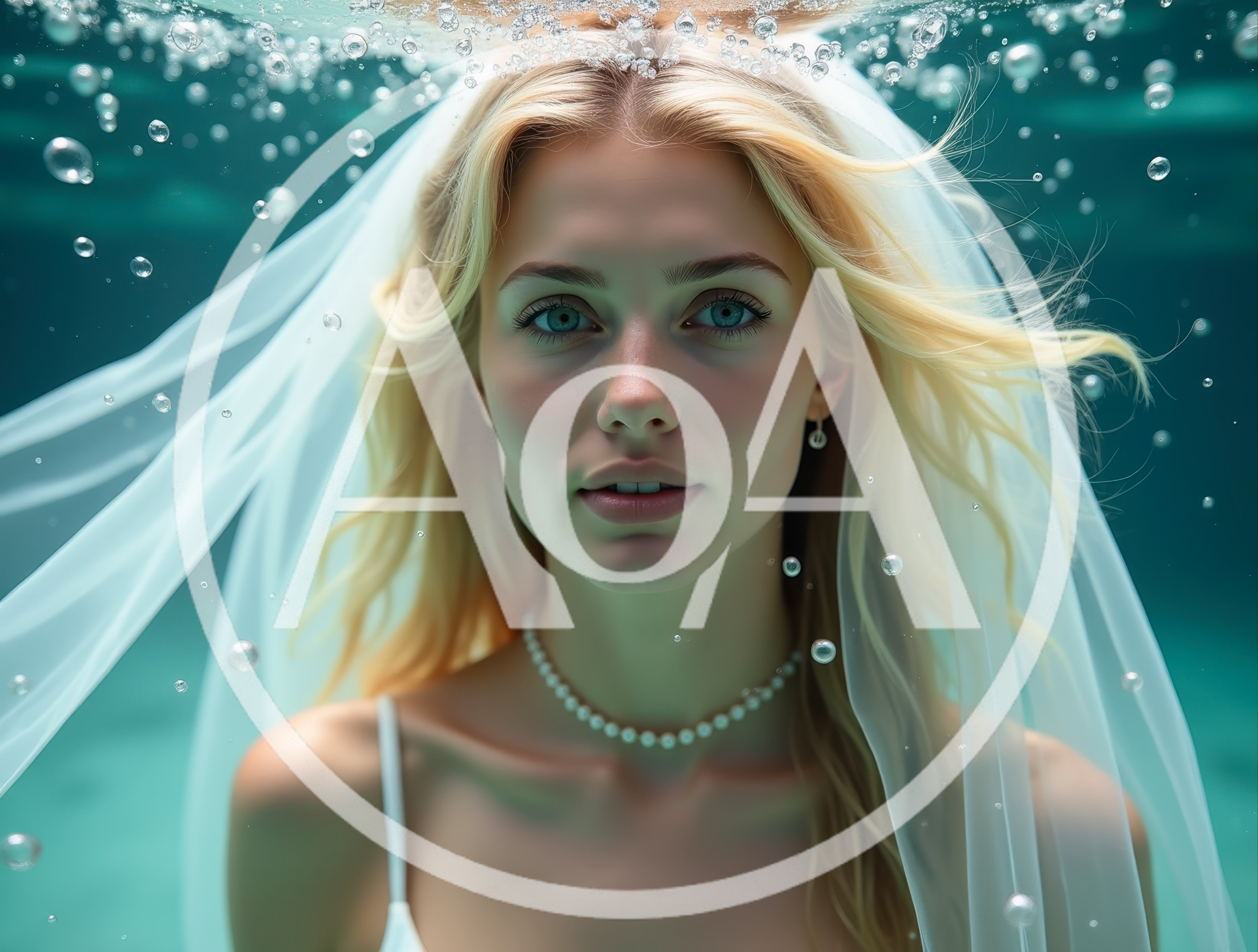 Underwater Portrait Of A Blonde Bride In A Veil