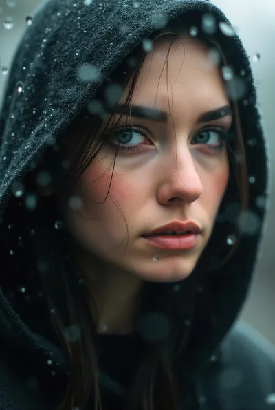 Portrait Of A Young Woman In A Rain Hood