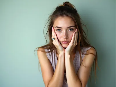 Young Woman With Hands On Her Face