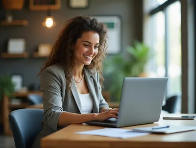 Professional Woman Working On Laptop In Modern Office
