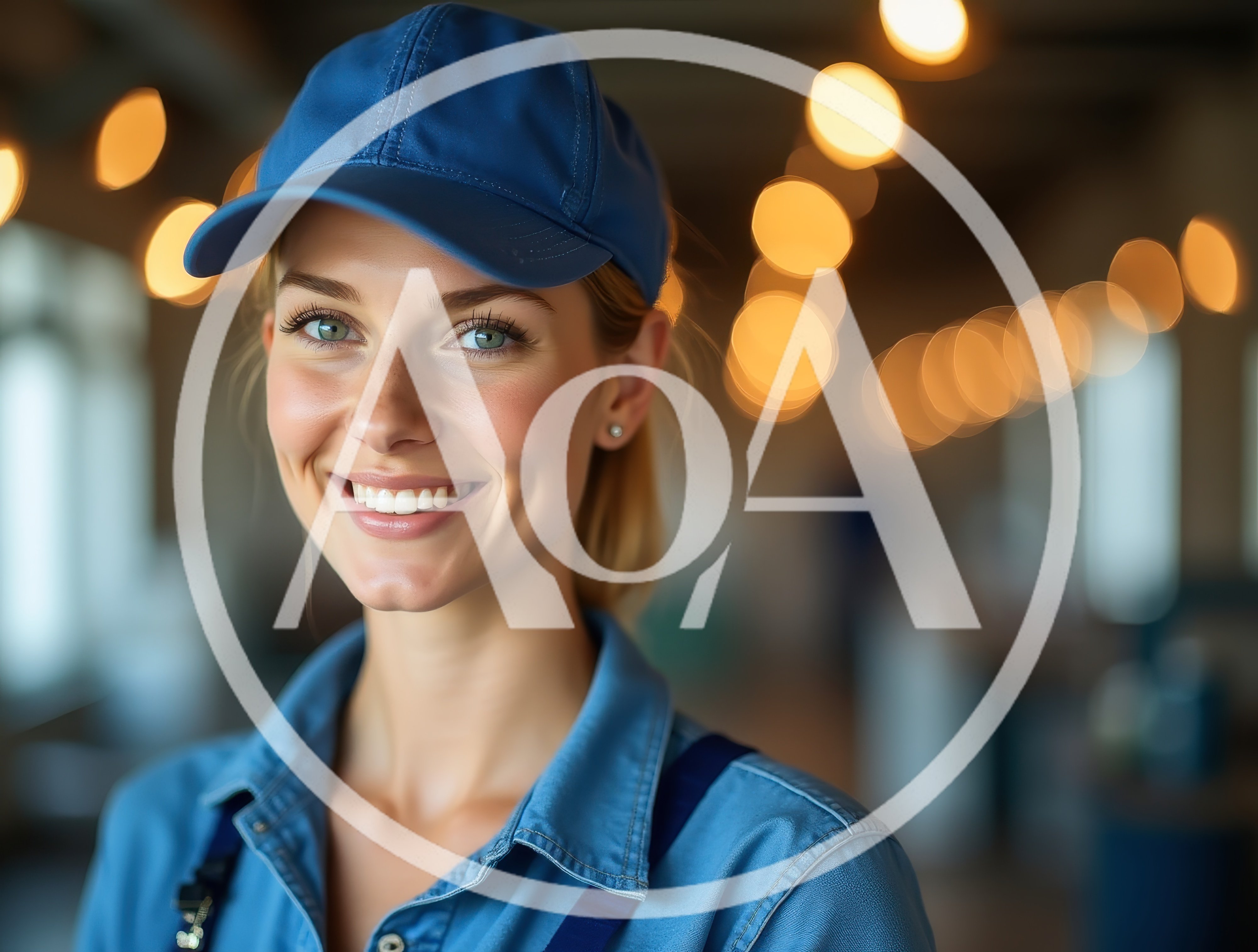 Smiling Young Woman Wearing A Blue Work Cap