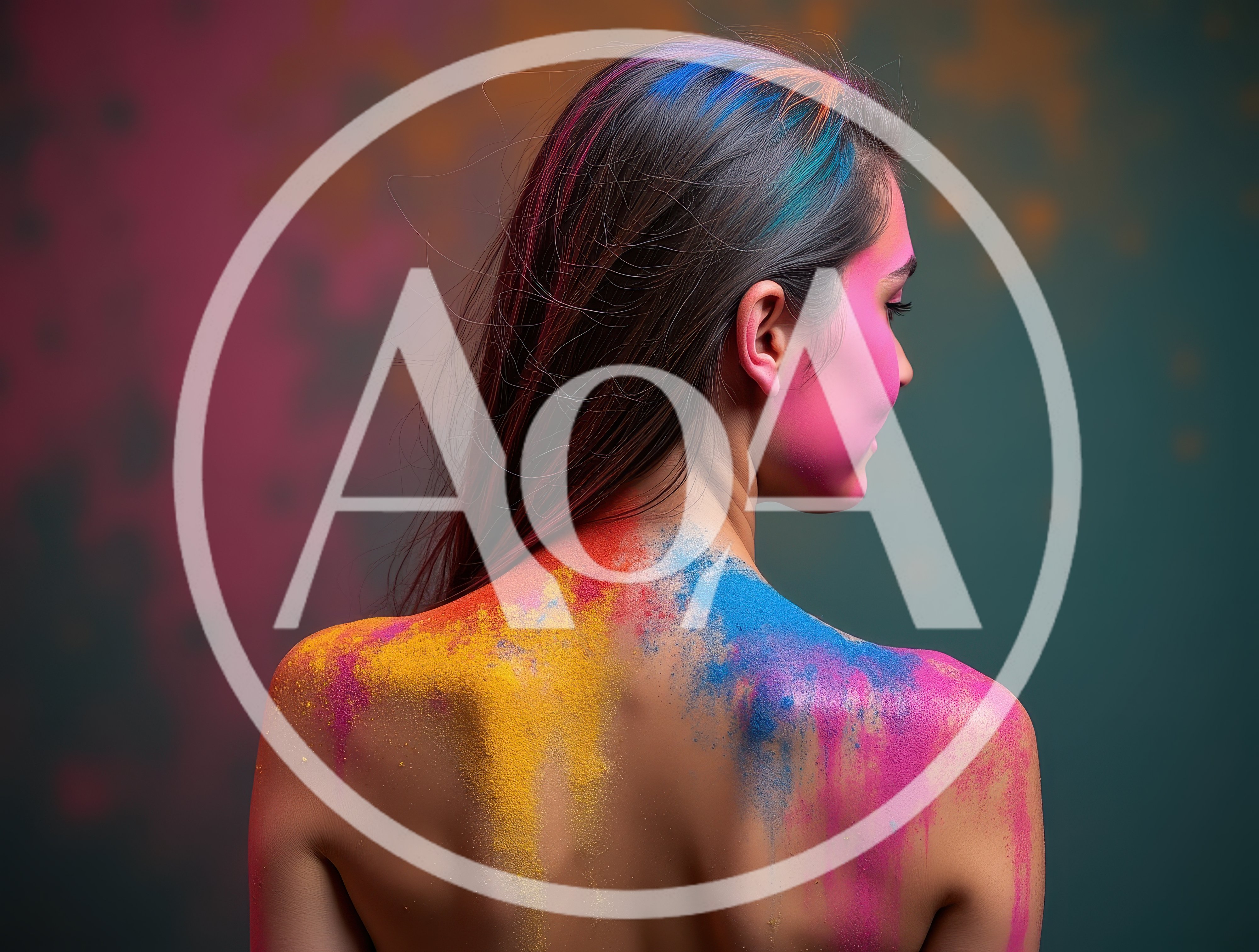 Woman With Colorful Holi Powder On Shoulders