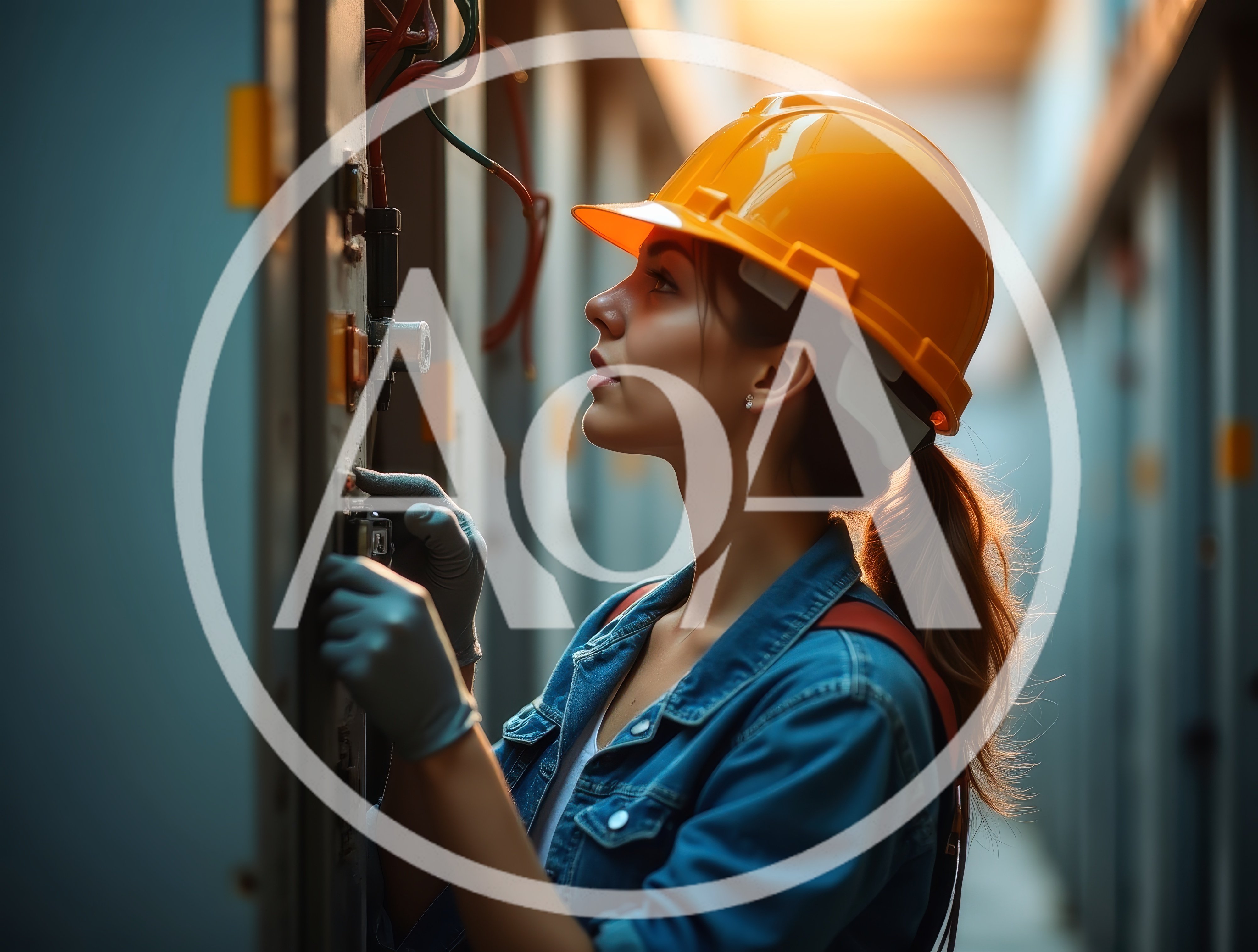 Female Electrician Inspecting Industrial Electrical Control Panel