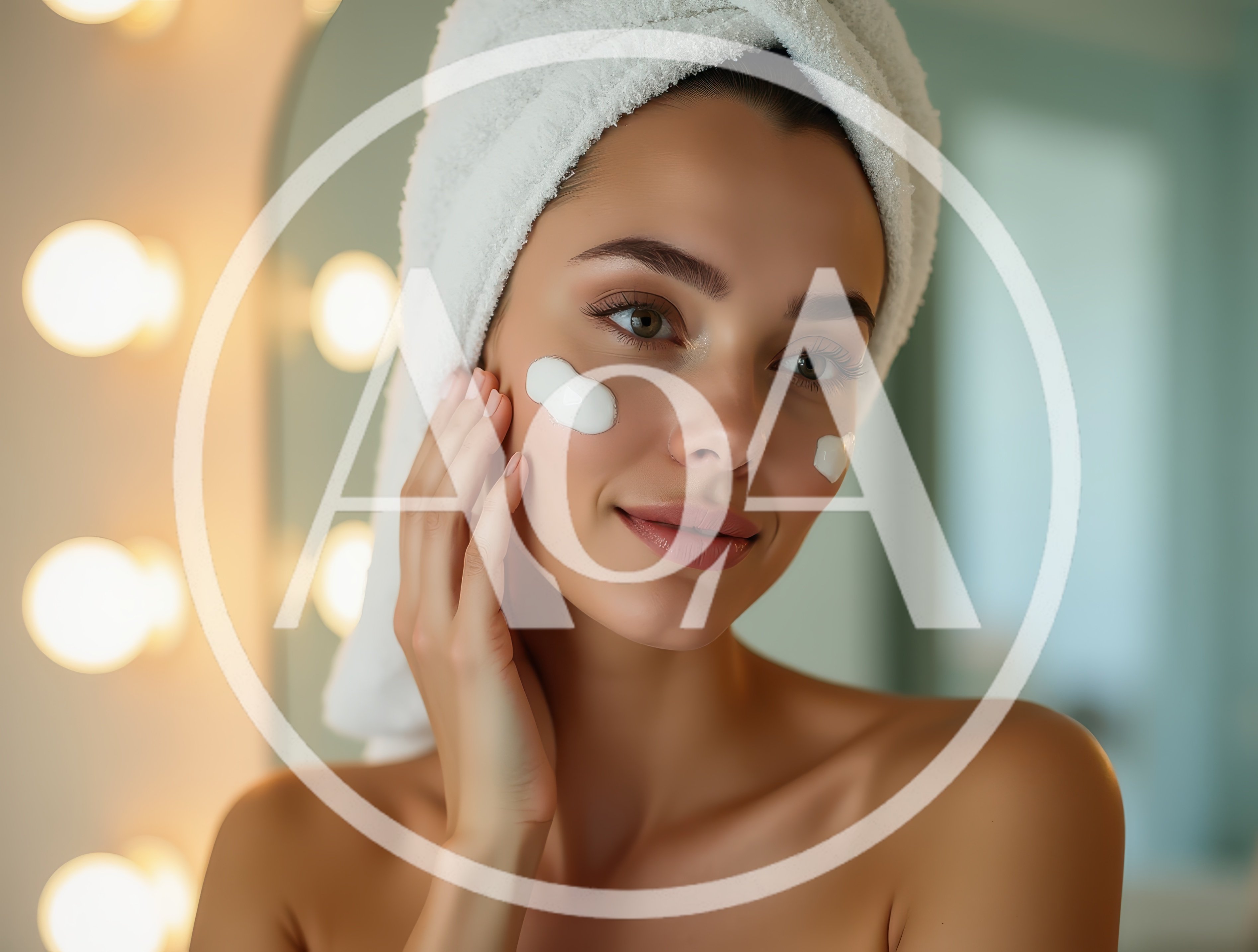 Young Woman Applying Facial Cream In Bathroom Mirror