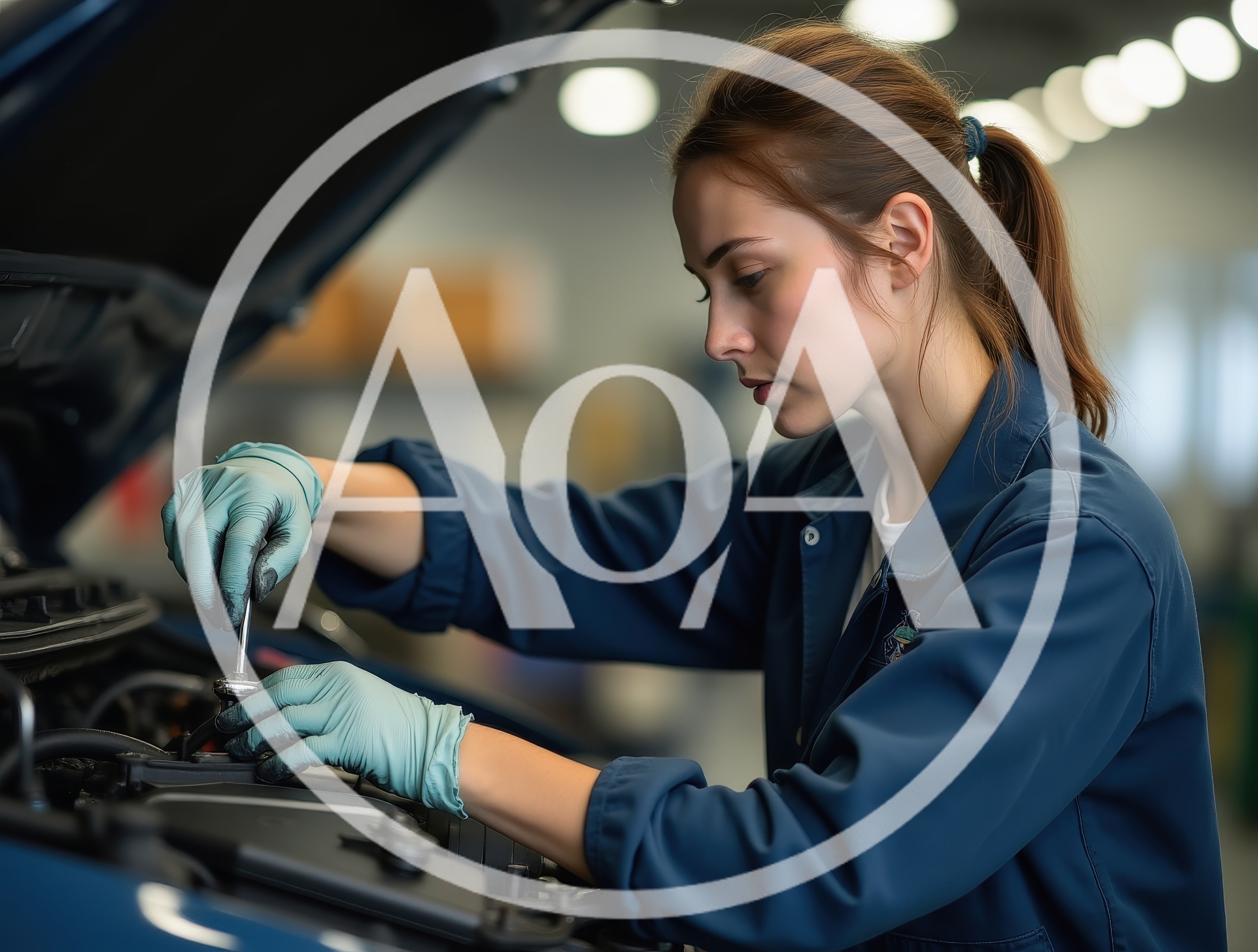 Female Mechanic Repairing Car Engine In Workshop