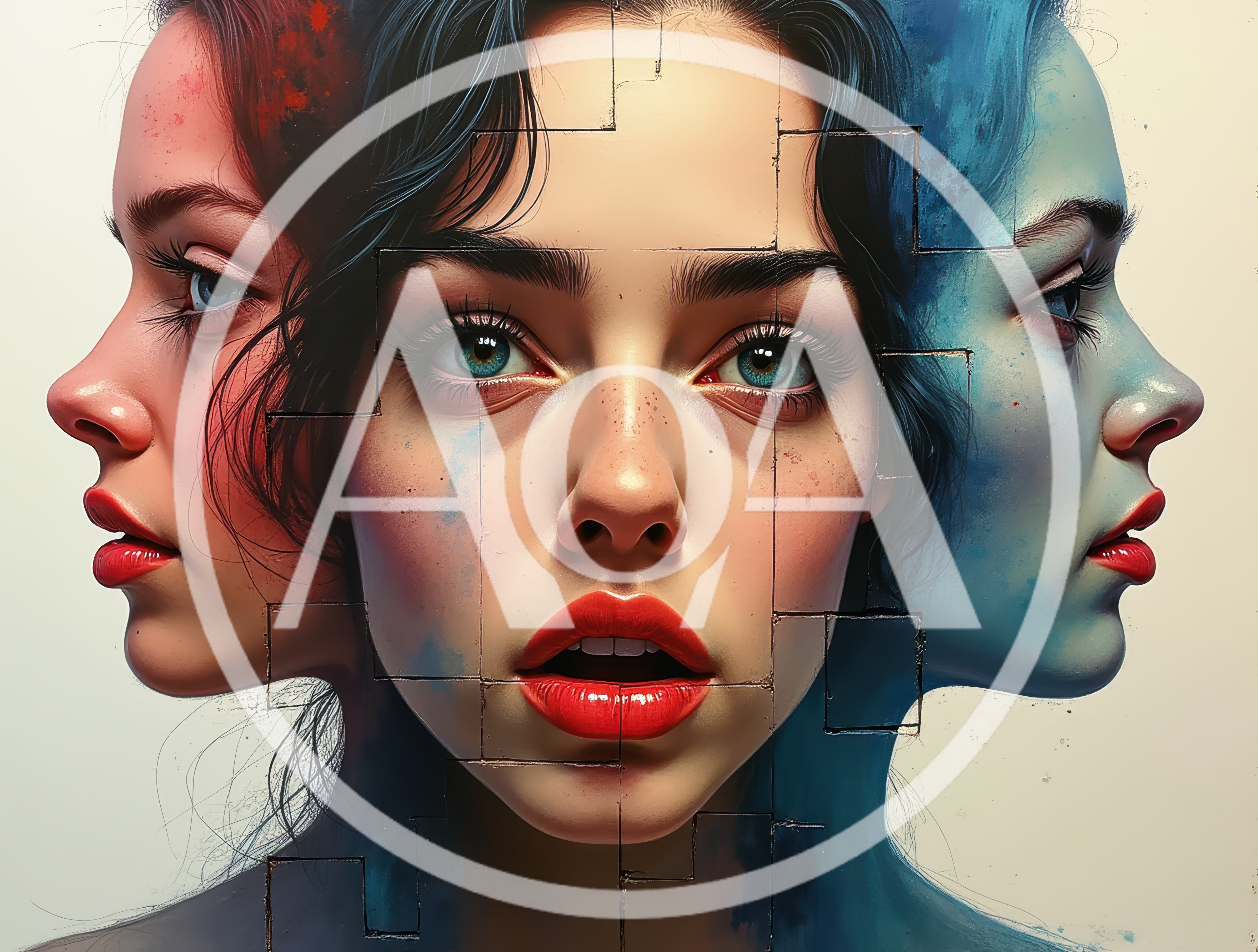 Surreal Portrait Of Woman With Three Faces