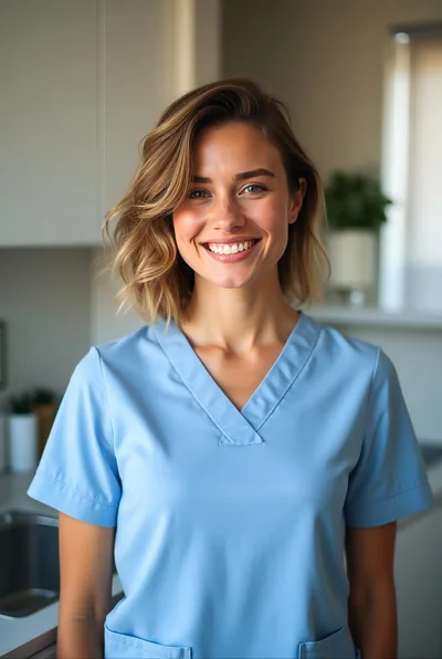 Portrait Of A Smiling Female Nurse In Scrubs