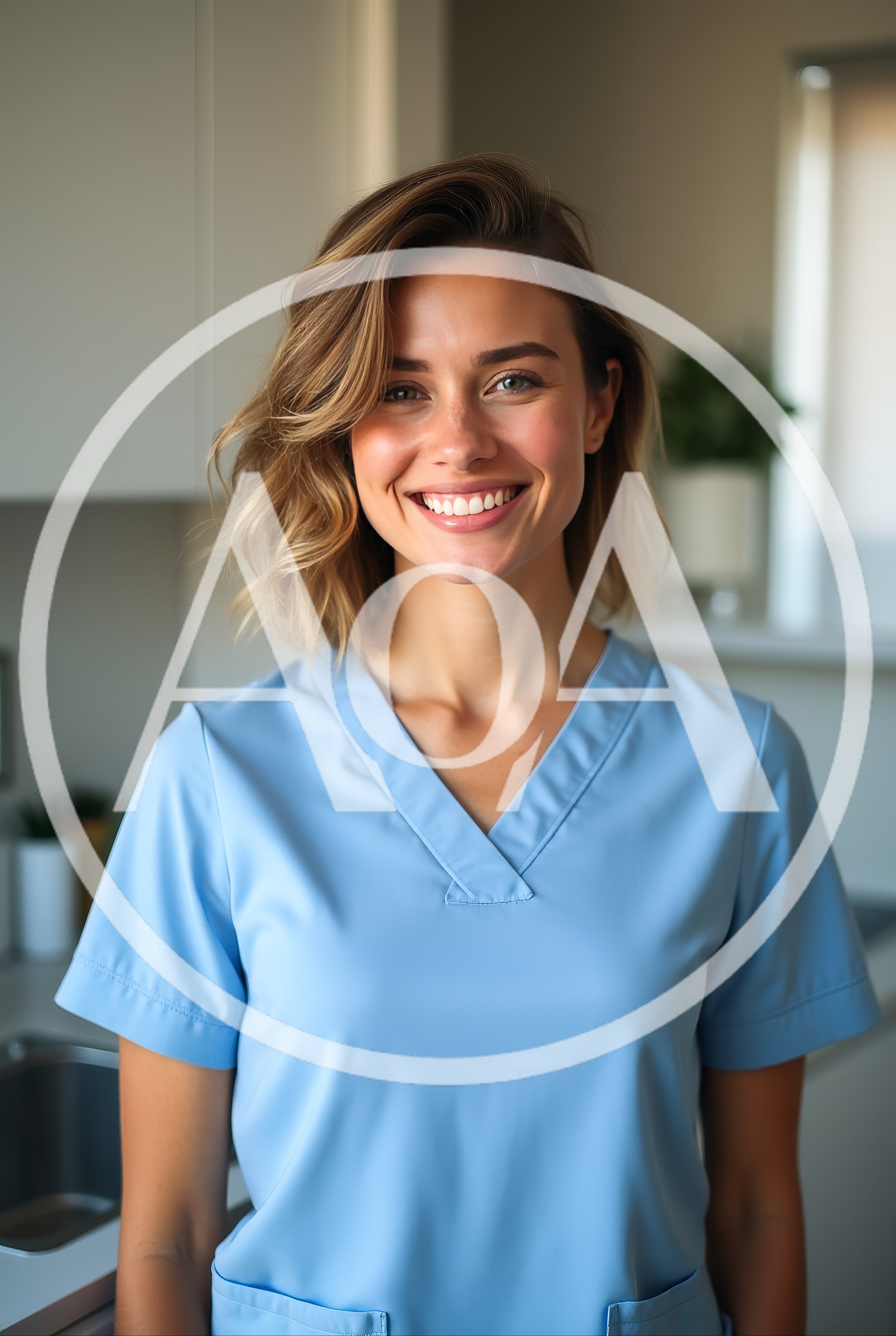 Portrait Of A Smiling Female Nurse In Scrubs