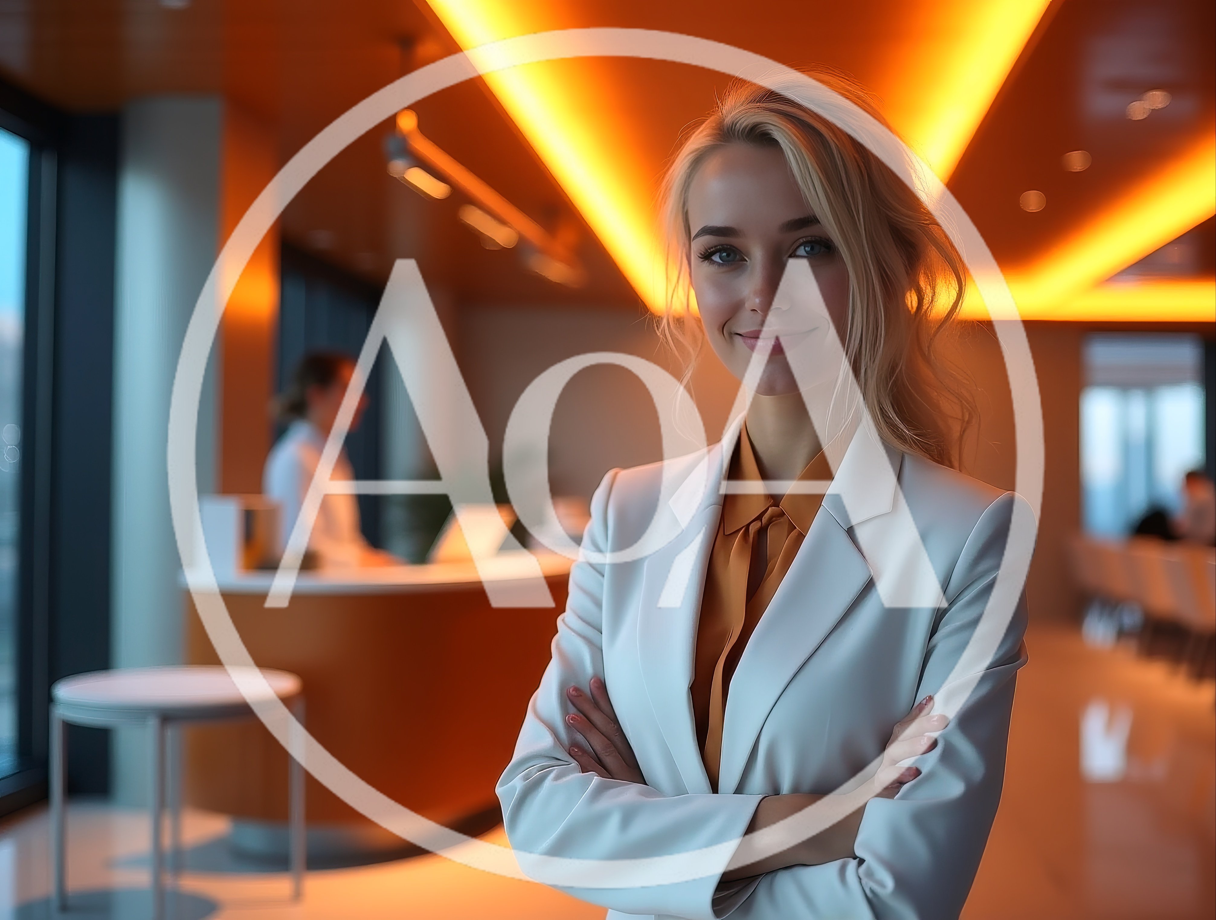 Professional Businesswoman Standing In Modern Office Lobby