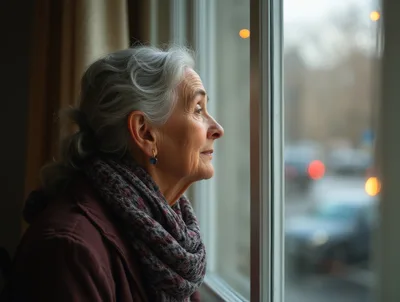 Elderly Woman Looking Out A Window