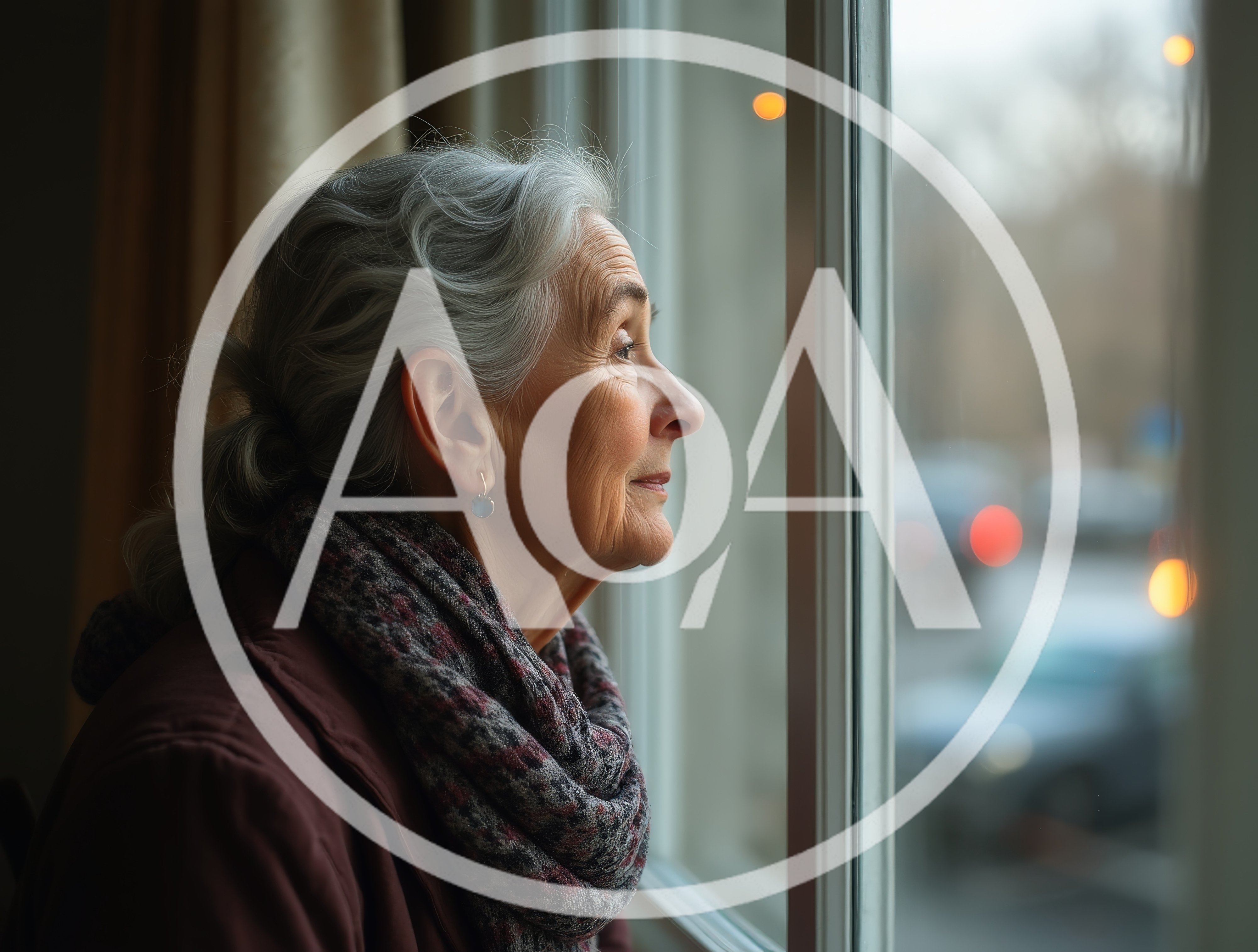 Elderly Woman Looking Out A Window
