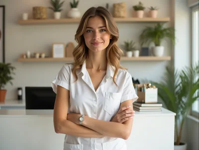 Professional Woman Standing At Reception Desk