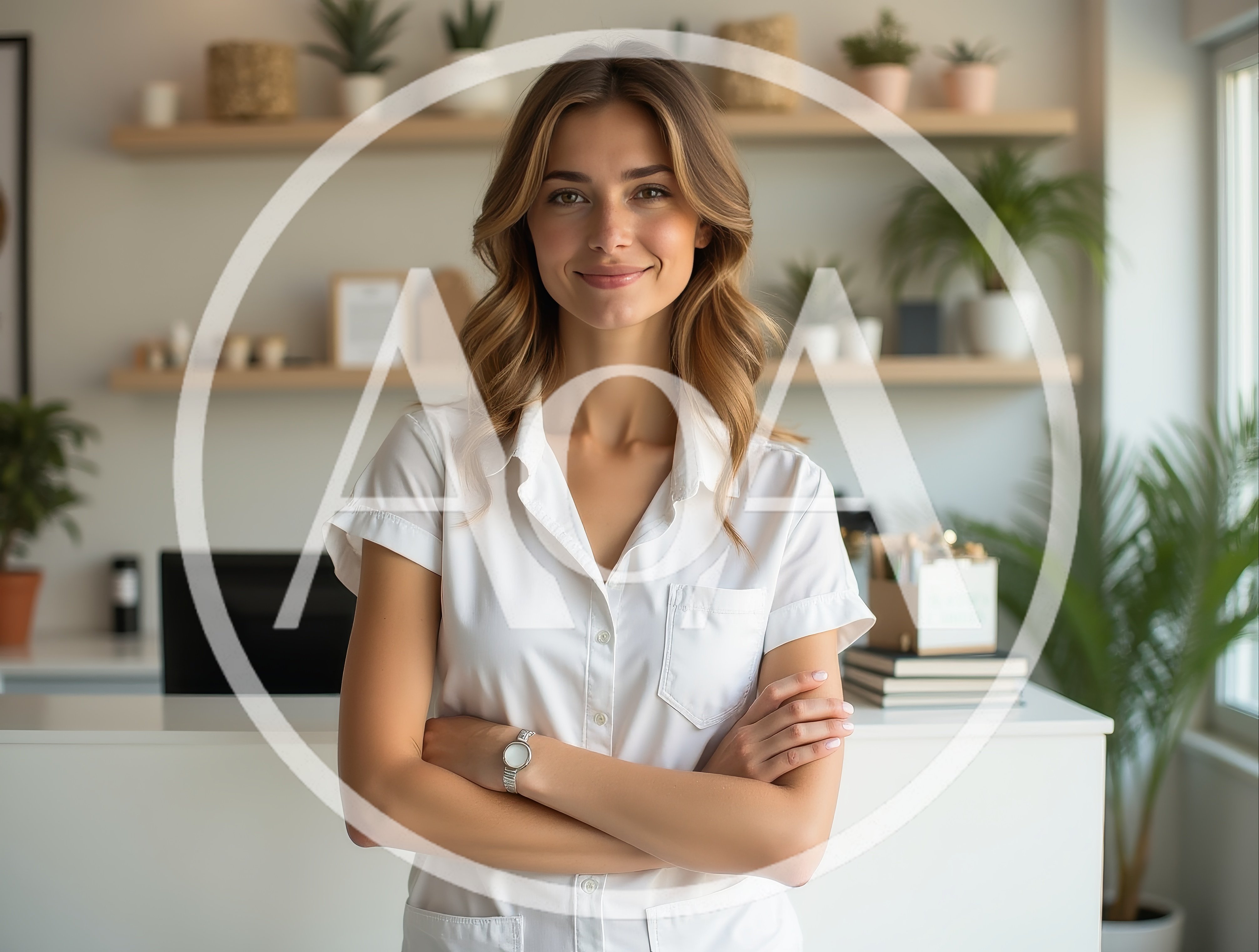 Professional Woman Standing At Reception Desk
