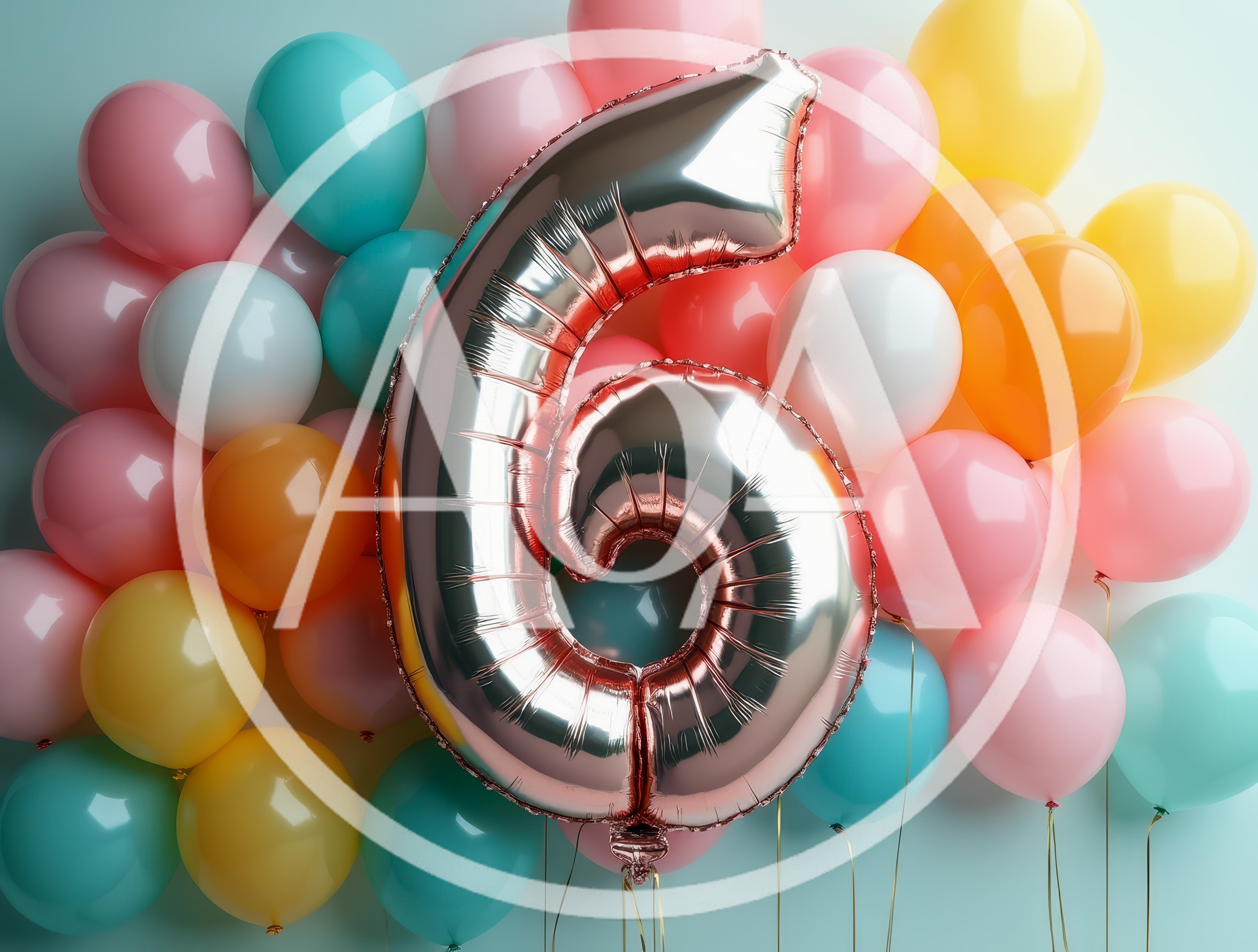 Silver Number Six Balloon With Colorful Party Balloons