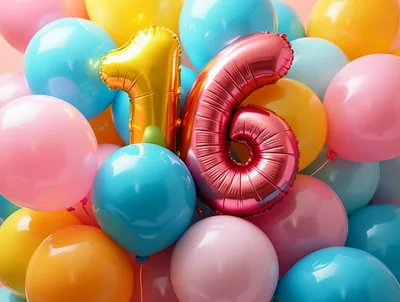 Sixteenth Birthday Celebration With Colorful Balloons