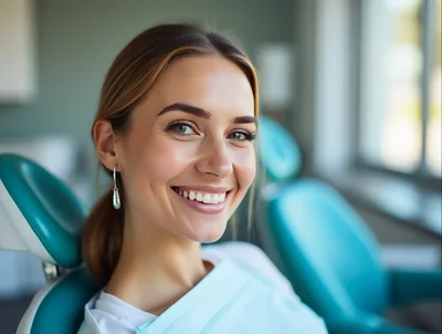 Smiling Woman Sitting In A Dental Chair