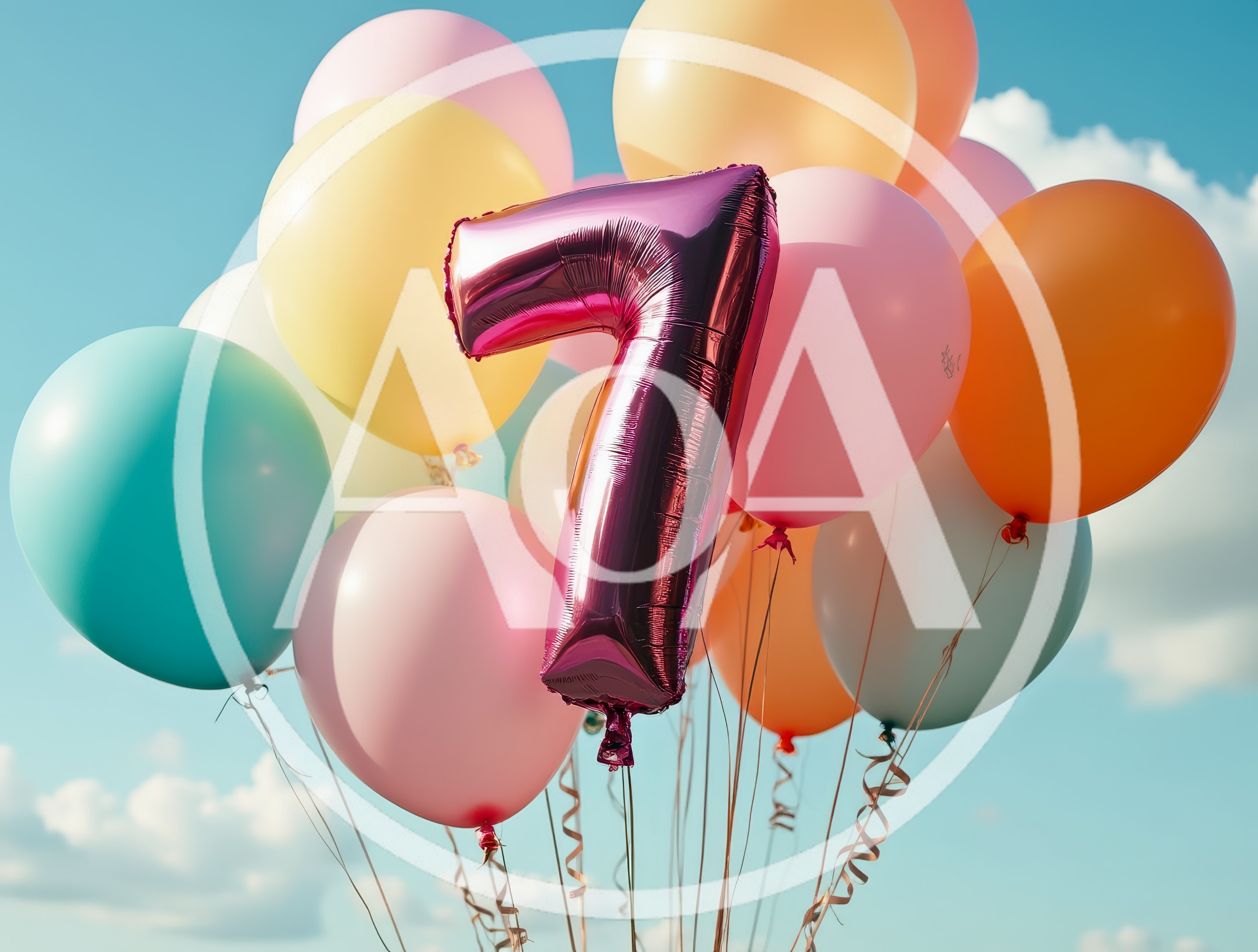 Bunch Of Colorful Balloons With Number Seven Balloon