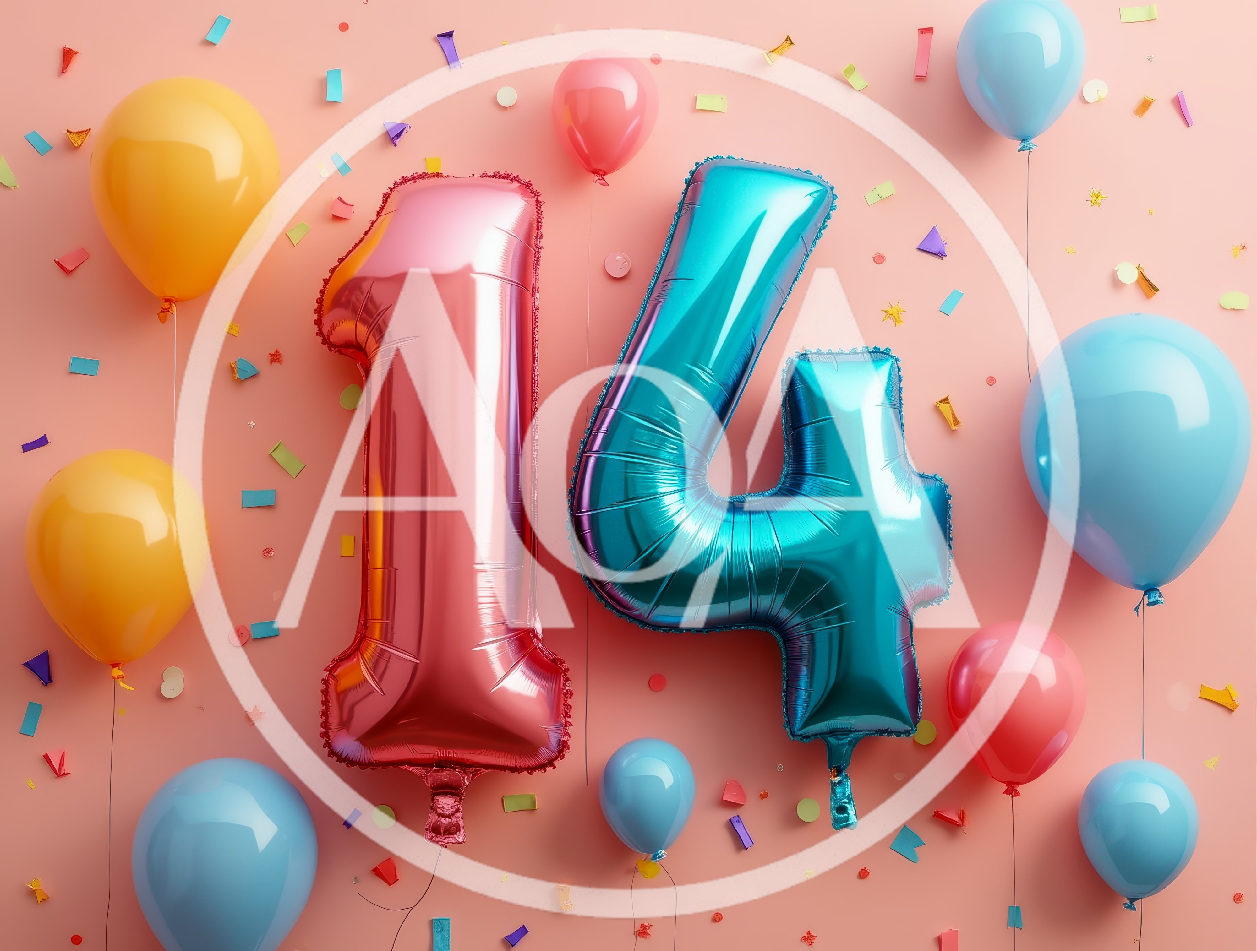 Fourteenth Birthday Celebration Balloons With Confetti