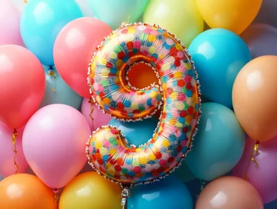 Confetti Pattern Number Nine Balloon Celebration
