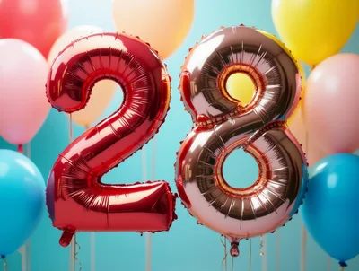 Red And Rose Gold Number Twenty Eight Balloons