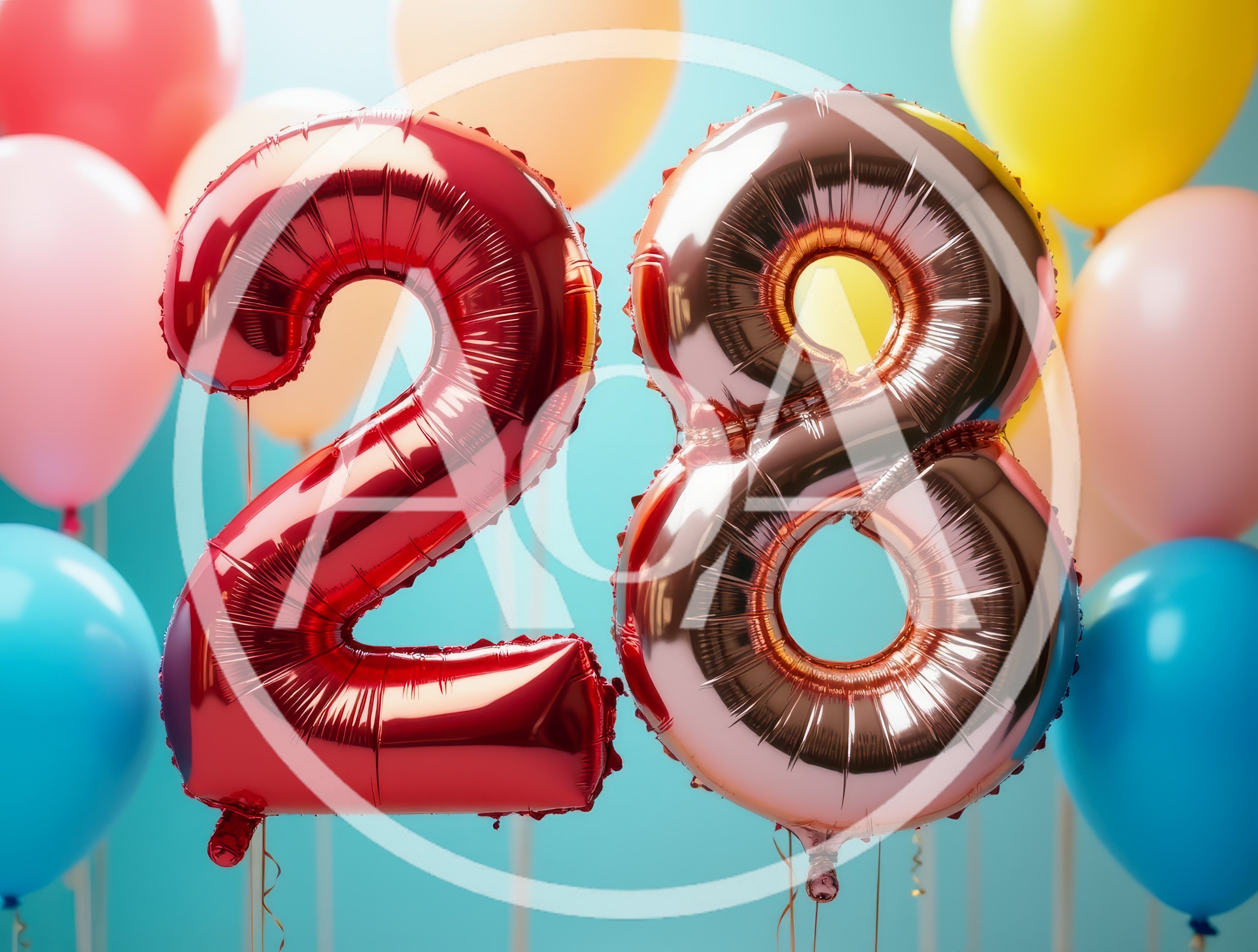 Red And Rose Gold Number Twenty Eight Balloons