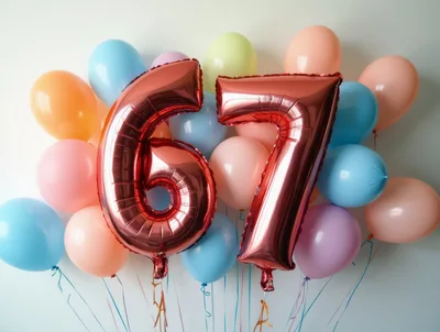 Large Metallic Red Number Sixty Seven Balloons