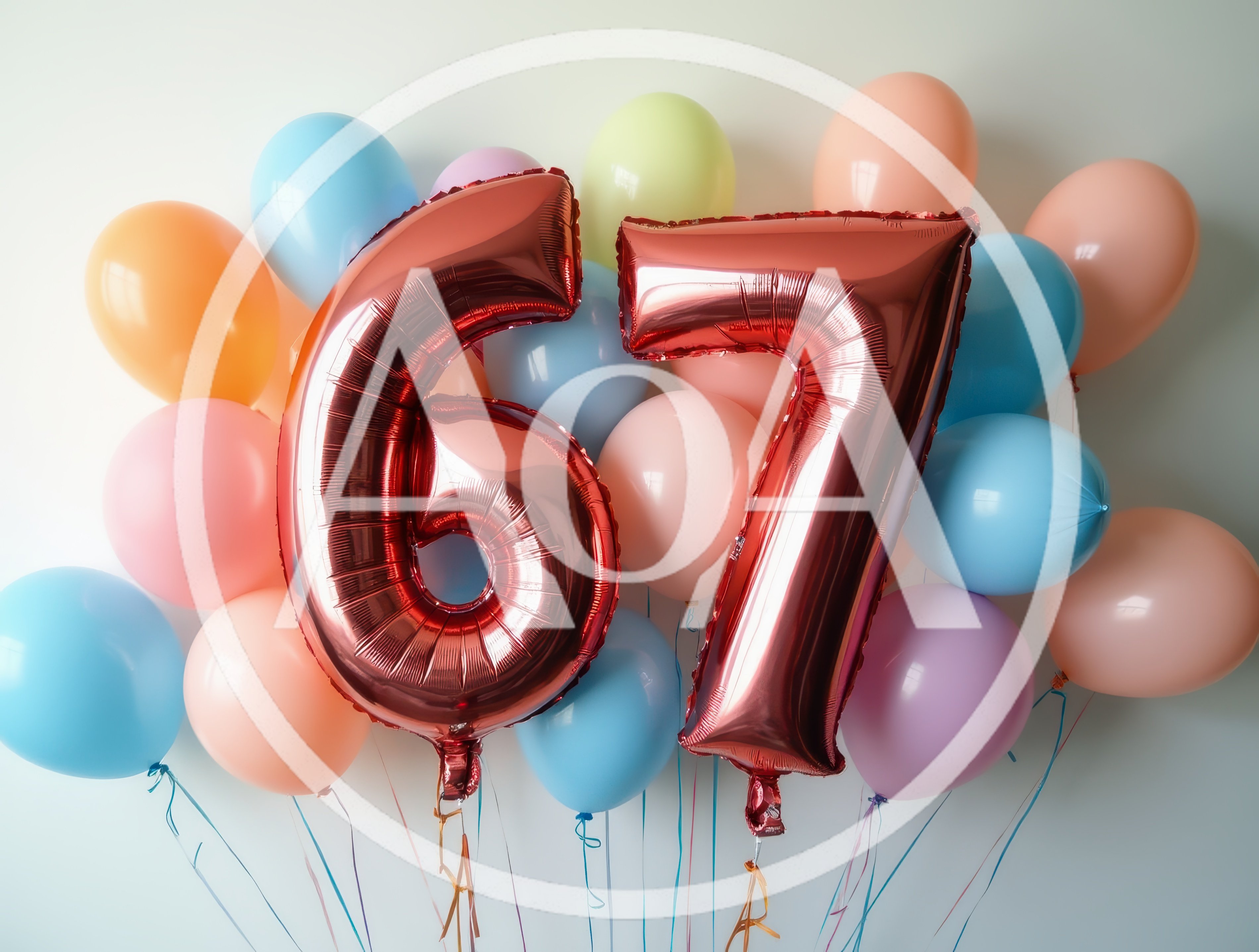 Large Metallic Red Number Sixty Seven Balloons