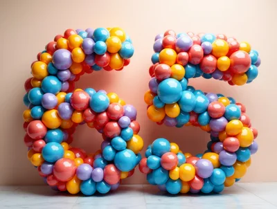 Number Sixty Five Made Of Colorful Glossy Balloons