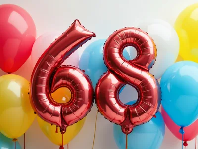 Red Foil Number Sixty Eight Balloons
