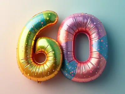 Colorful Metallic Number Sixty Balloons