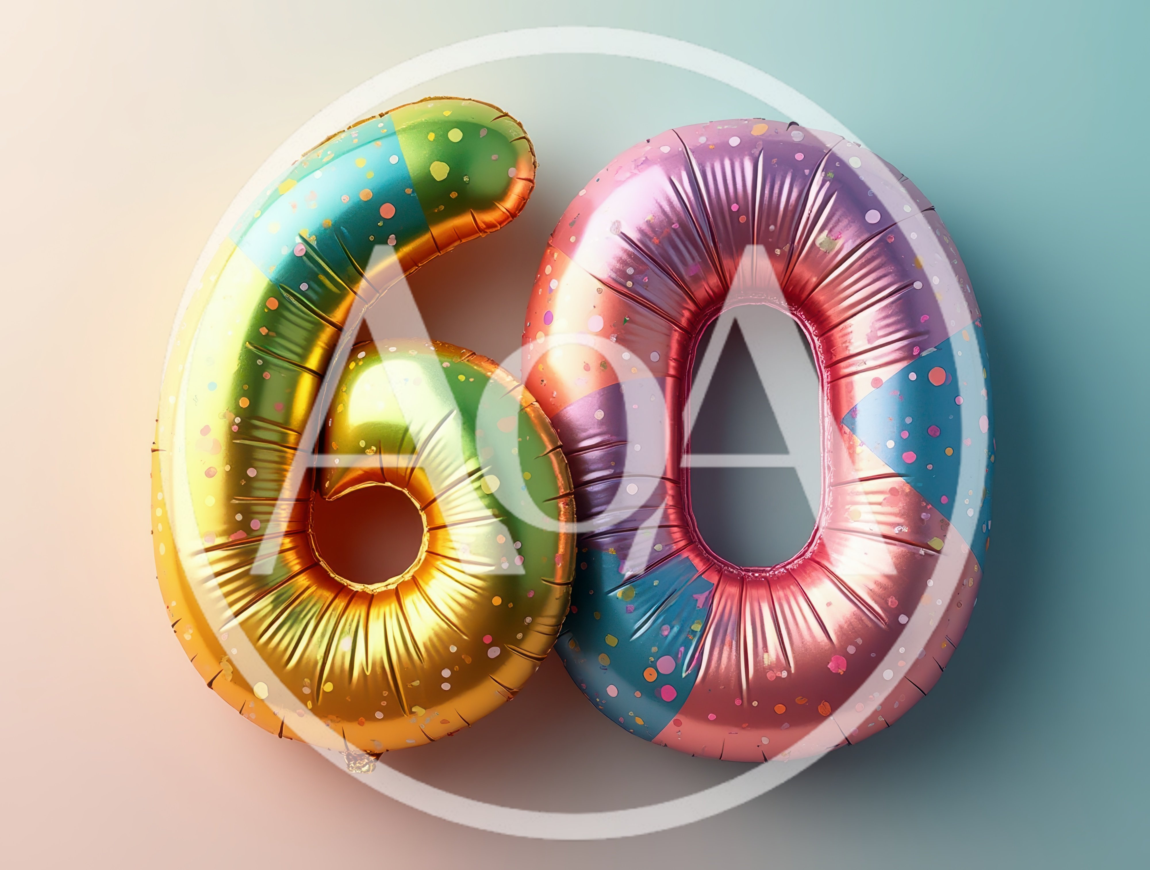 Colorful Metallic Number Sixty Balloons