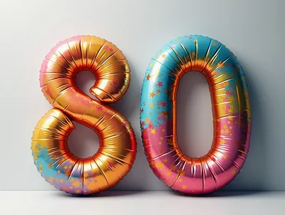 Metallic Balloon Number Eighty On White Background