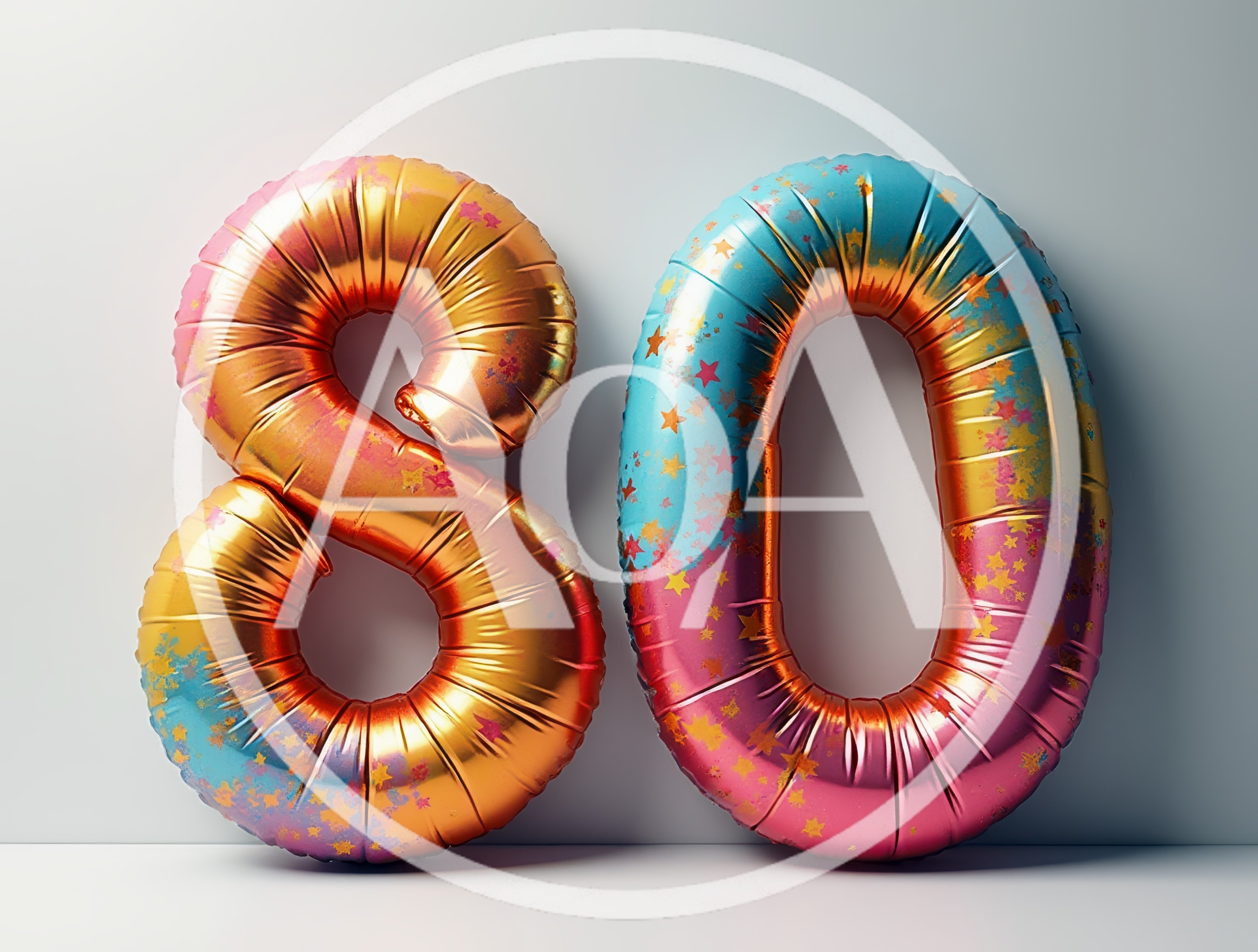 Metallic Balloon Number Eighty On White Background