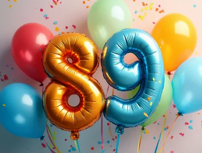 Number 89 Foil Balloons With Colorful Party Decorations