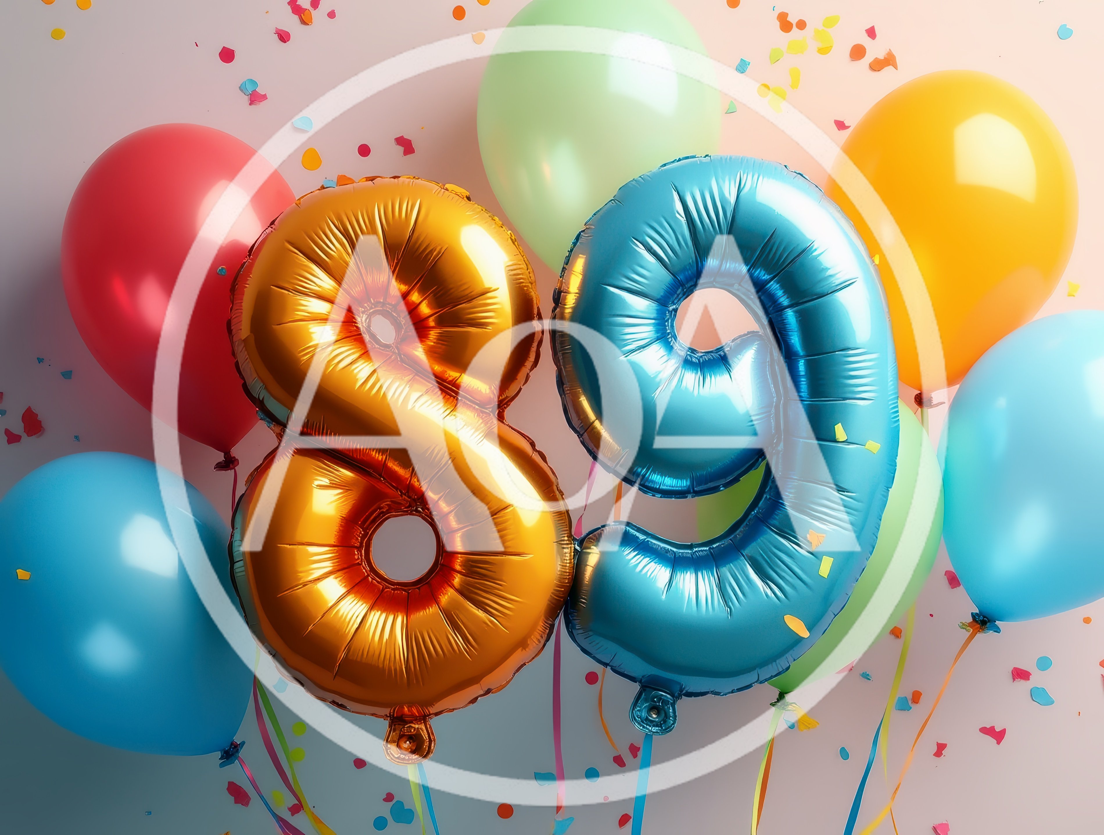 Number 89 Foil Balloons With Colorful Party Decorations