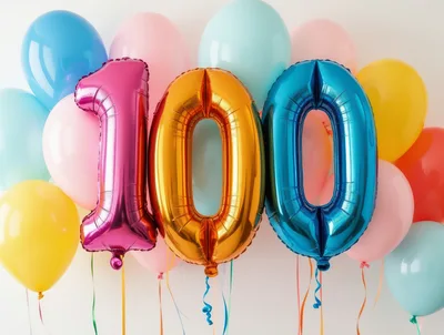 Colorful Number One Hundred Balloons for Celebration