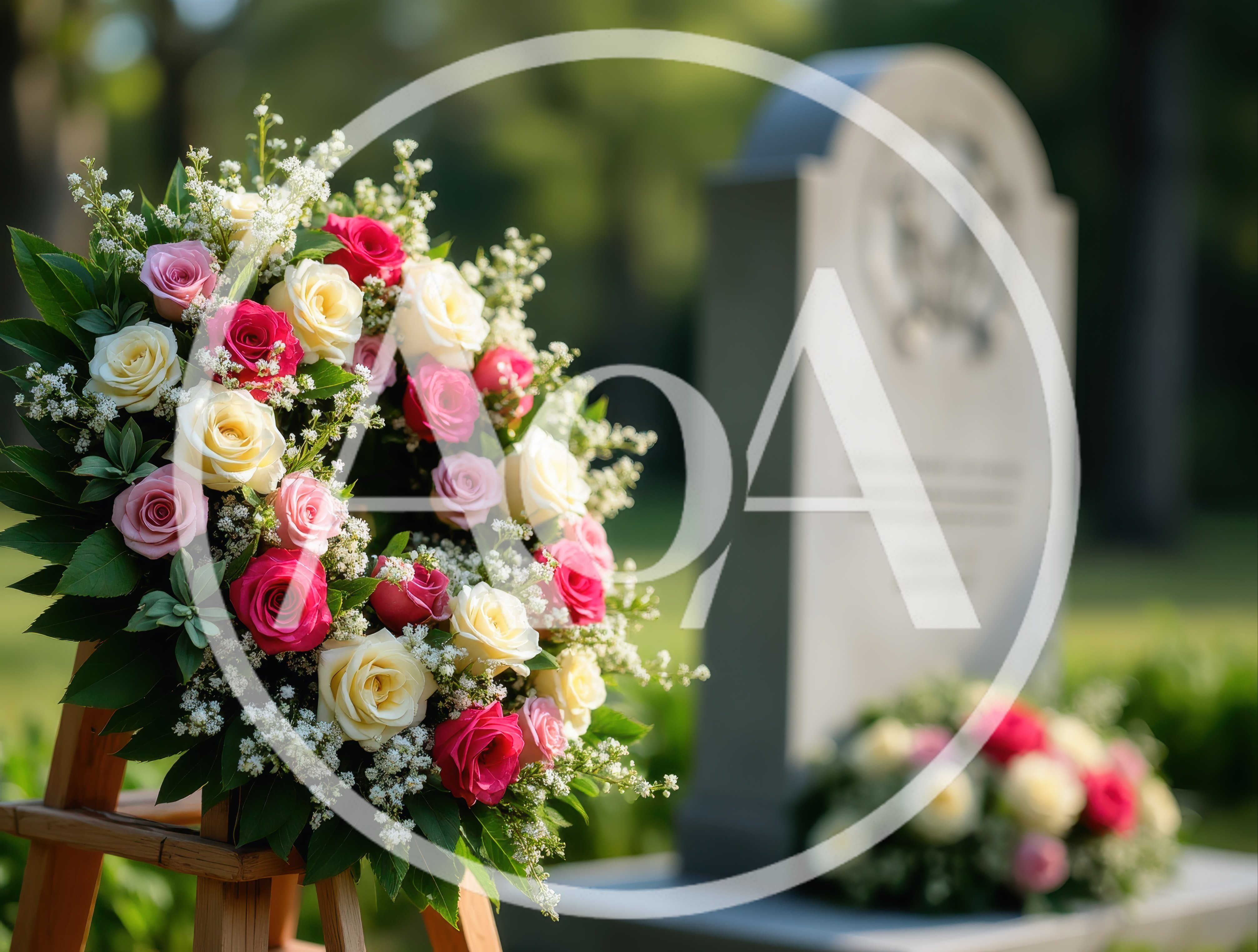 Funeral Wreath With Roses On A Wooden Easel