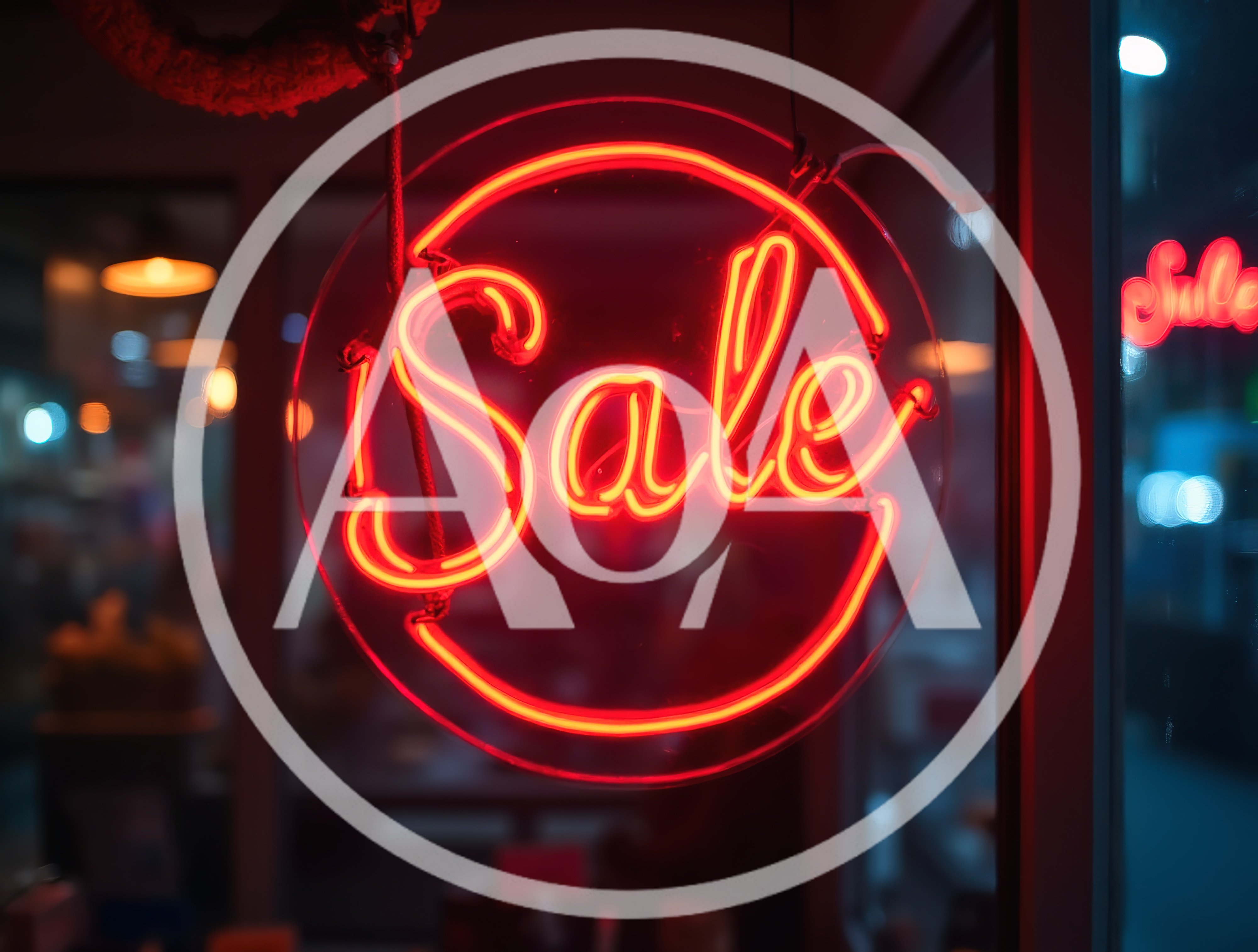 Glowing Red Neon Sale Sign In Store Window