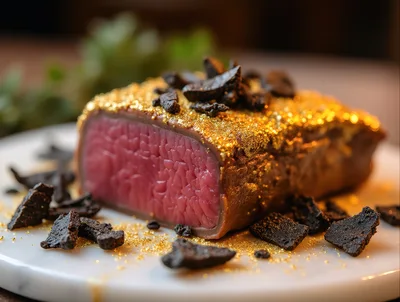 Gourmet Gold Leaf Steak With Black Truffle Shavings