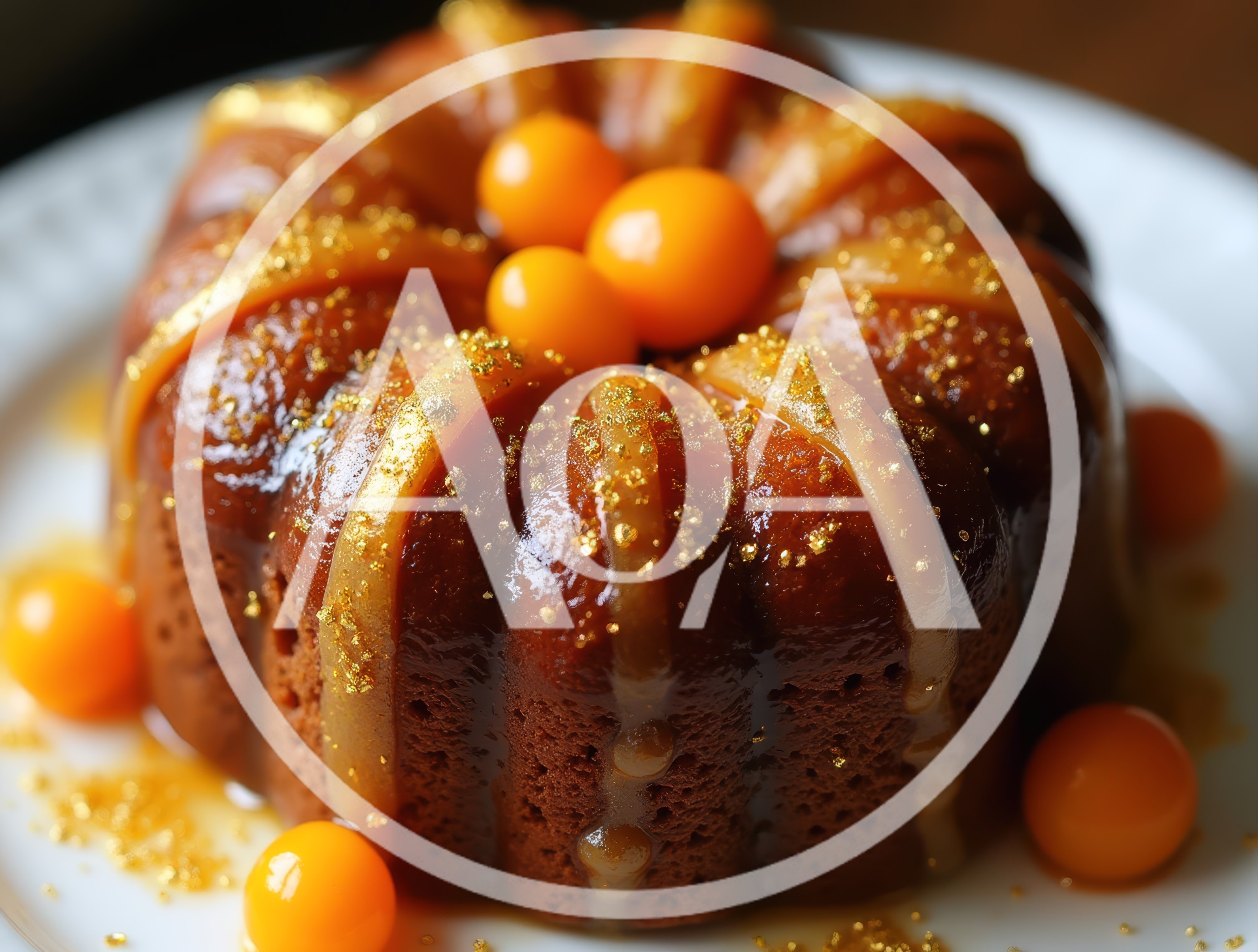 Gourmet Bundt Cake With Caramel Drizzle And Gold Flakes