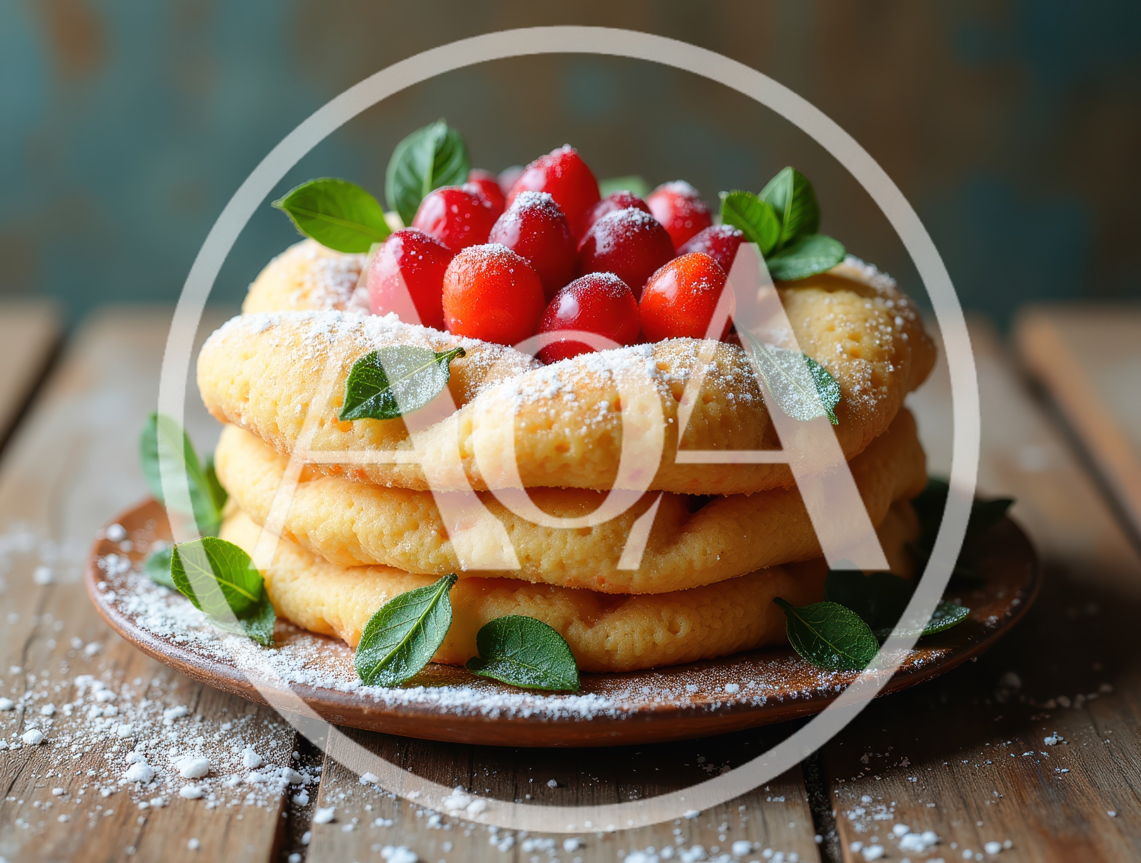 Stack Of Fluffy Pancakes With Fresh Berries And Mint