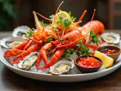 Gourmet Seafood Platter With Lobster And Oysters