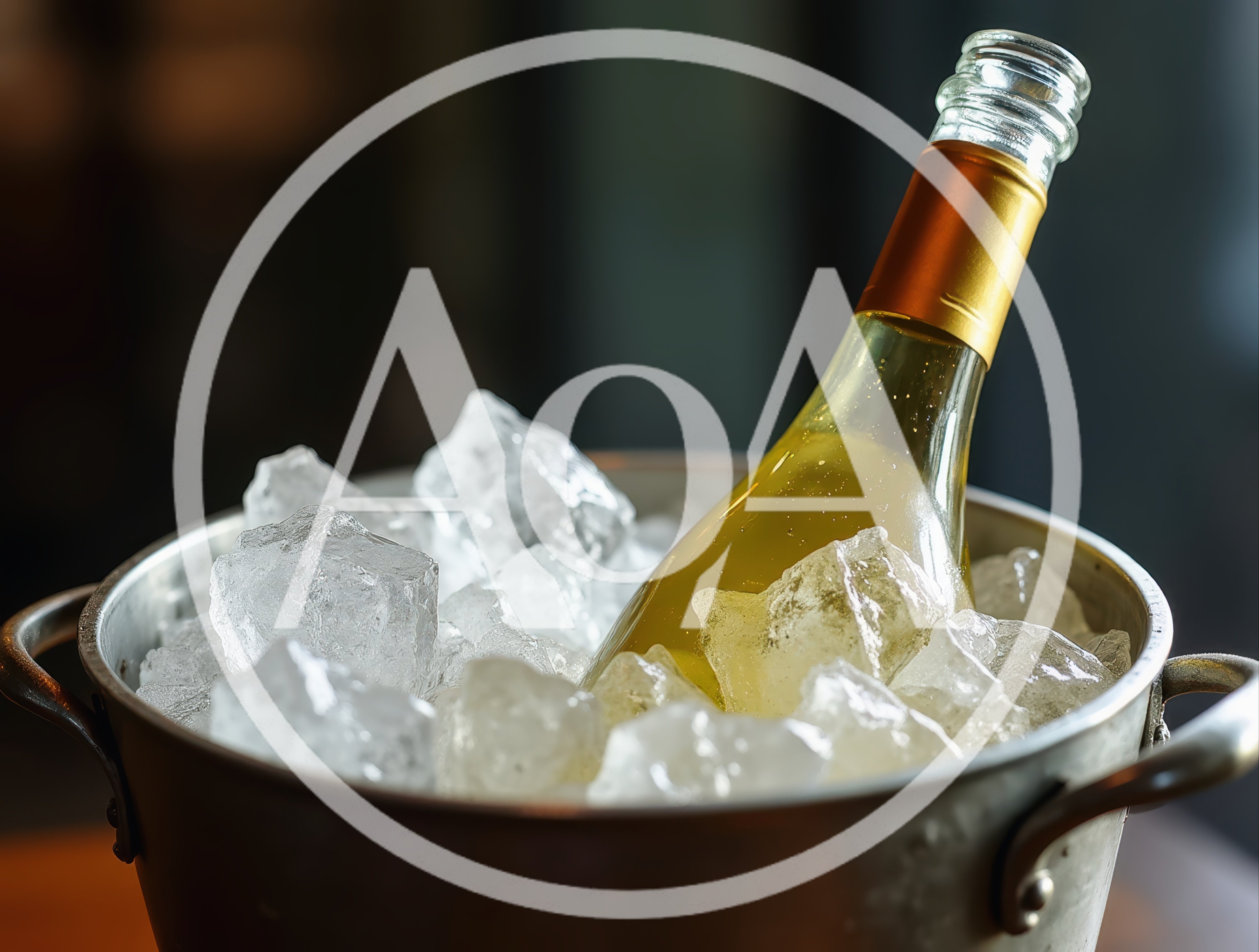 Chilled Bottle Of White Wine In Metal Ice Bucket
