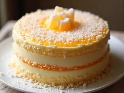 Layered Lemon Mousse Cake With White Chocolate Crumble
