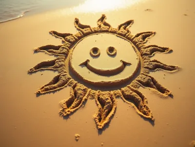 Sun Face Drawn In The Sand